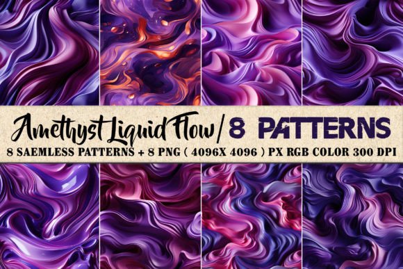 Amethyst Liquid Flow 8 Patterns: Modern Design Assets