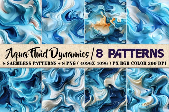 Aqua Fluid Dynamics 8 Patterns: Elevating Your Creative Projects with High-Resolution Design Assets