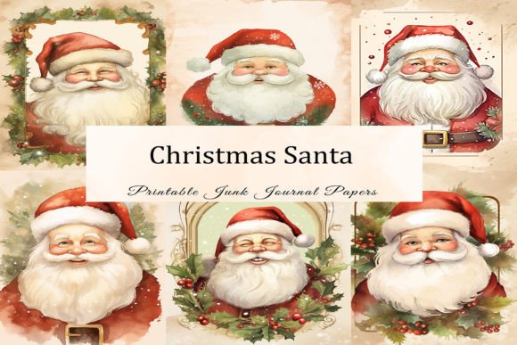 Christmas Santa Cards: 20 Printable Papers for Creative Projects