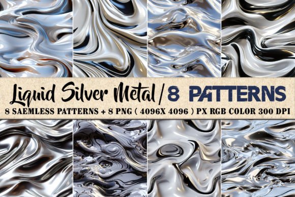 Elevate Your Brand with Abstract Liquid Silver Metal 8 Patterns