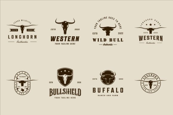 Set of Longhorn or Buffalo Logo Vintage for Branding