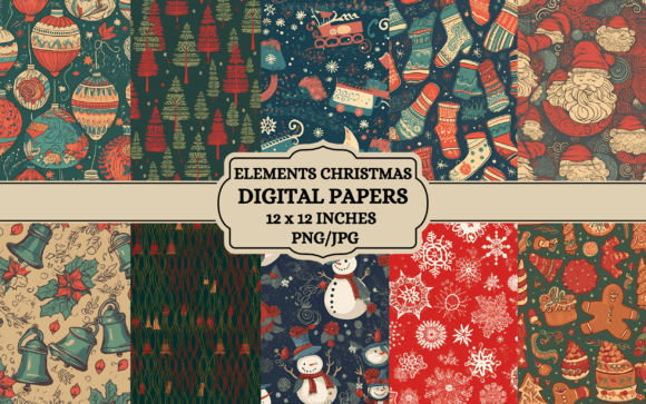 Vintage Elements Christmas Digital Paper for Creative Projects